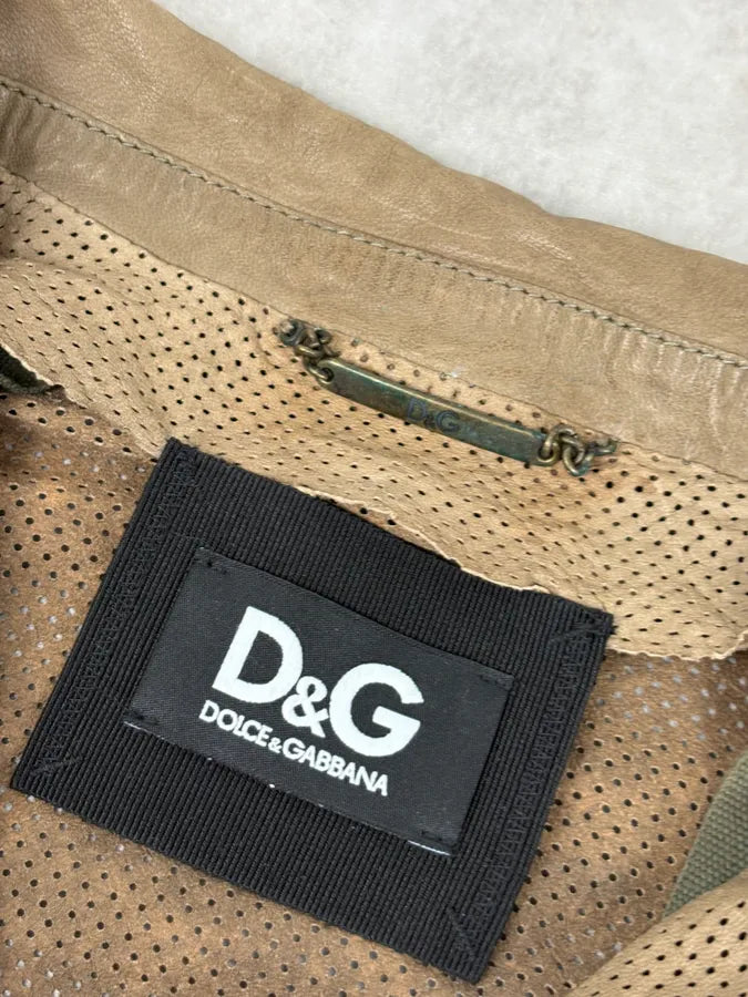FW2005 Dolce & Gabbana Perfored Army Brown Leather Jacket dsEYbLa 3
