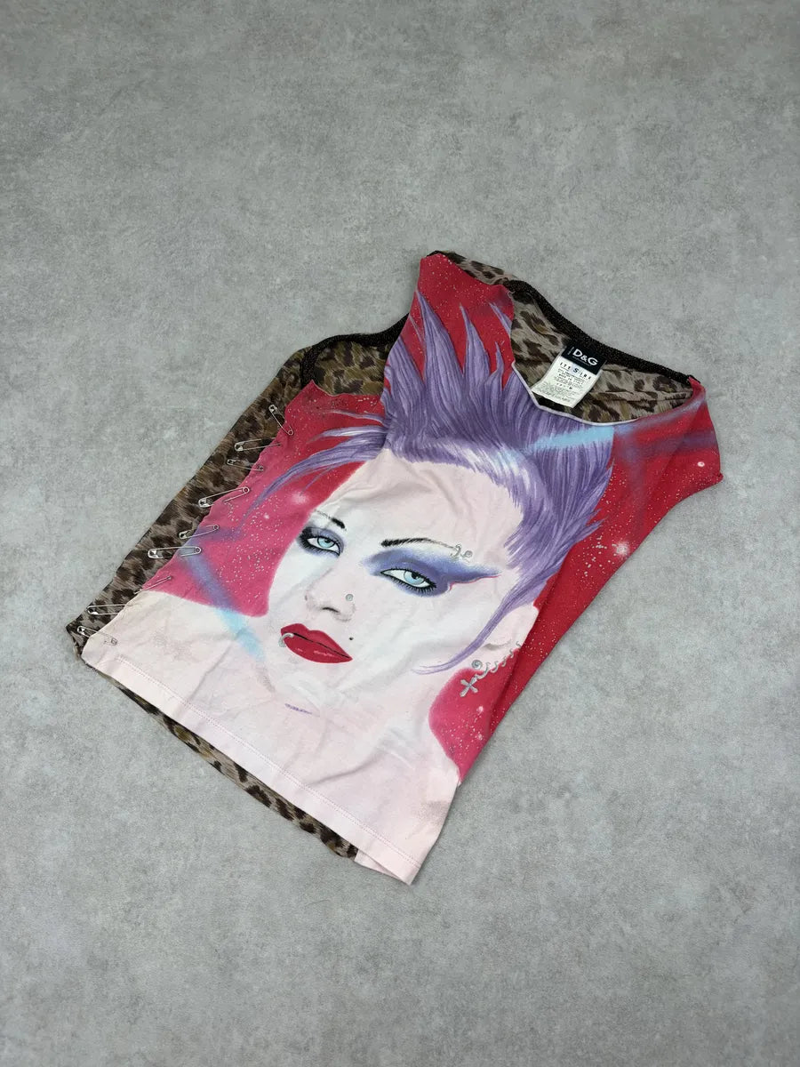 AW2001 Dolce & Gabbana Pin Punk Rock Leopard Tank Top LNzaAYe 3