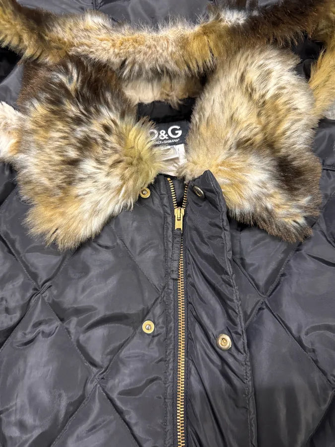 2000s Dolce & Gabbana Puffer Hooded Fur Black Jacket OontcDZ 5