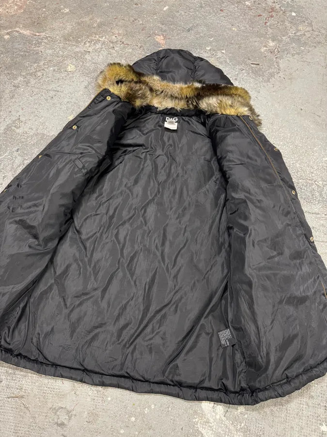 2000s Dolce & Gabbana Puffer Hooded Fur Black Jacket OontcDZ 6