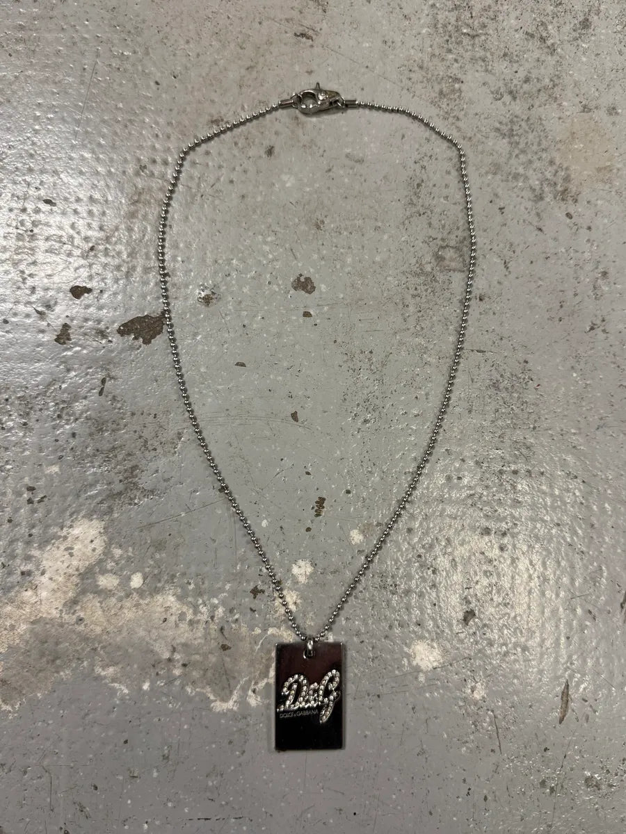 Dolce & Gabbana Rectangle Tag Ball Chain Necklace (OS) vUkBVHF 0