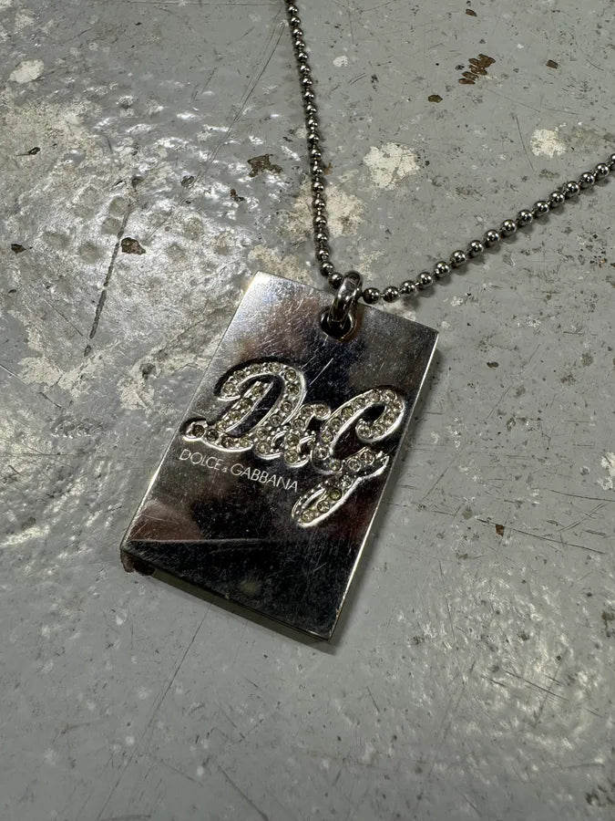 Dolce & Gabbana Rectangle Tag Ball Chain Necklace (OS) vUkBVHF 2