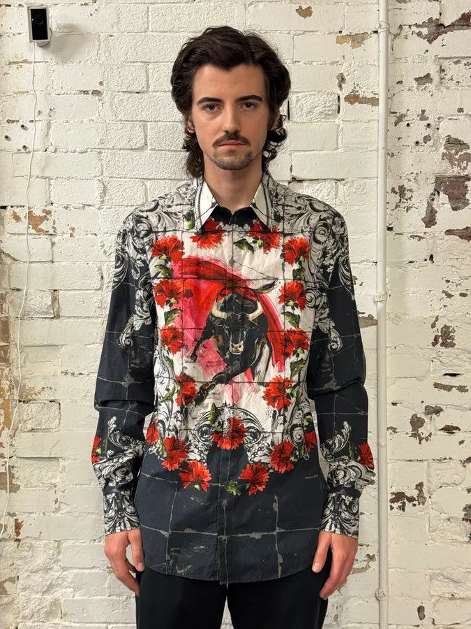 SS2015 Dolce & Gabbana Red & White Floral Bull Shirt xRYvRZR 2