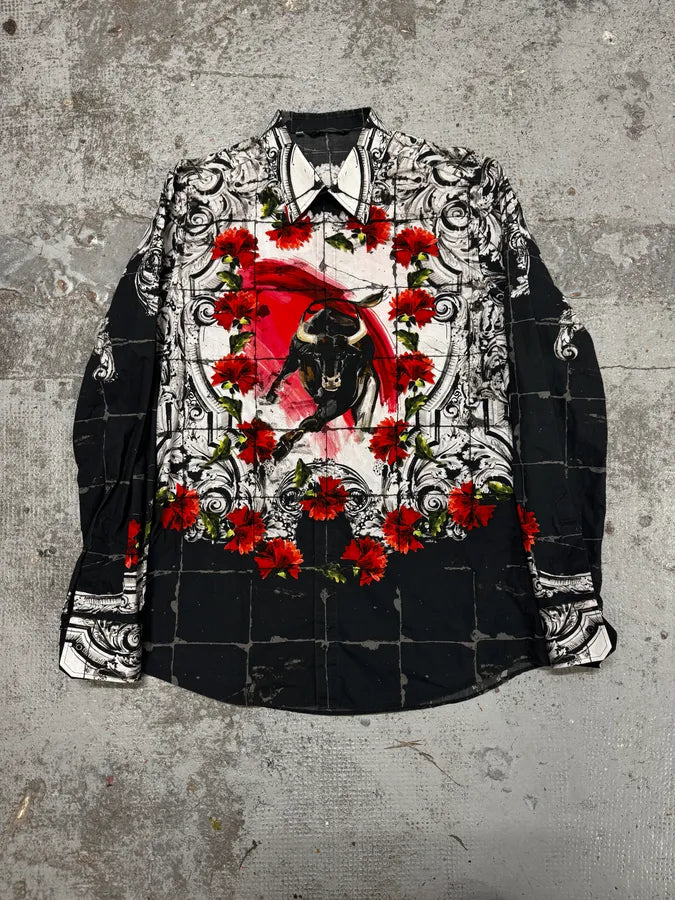 SS2015 Dolce & Gabbana Red & White Floral Bull Shirt xRYvRZR 0