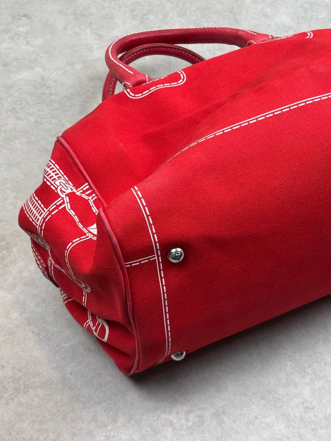 AW2010 Dolce & Gabbana Red Canvas Trompe LOeil Zip Handle Bag qxjPfqB 12