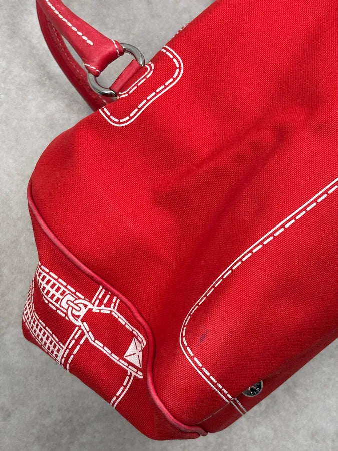 AW2010 Dolce & Gabbana Red Canvas Trompe LOeil Zip Handle Bag qxjPfqB 14