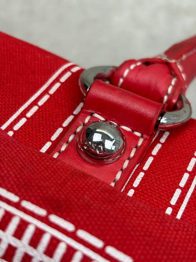 AW2010 Dolce & Gabbana Red Canvas Trompe LOeil Zip Handle Bag qxjPfqB 11