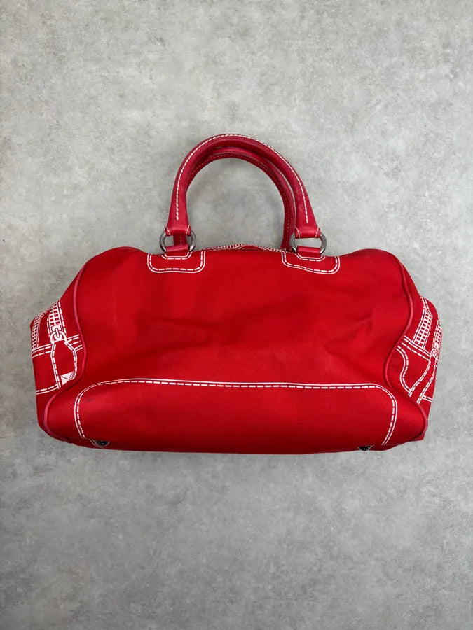 AW2010 Dolce & Gabbana Red Canvas Trompe LOeil Zip Handle Bag qxjPfqB 13