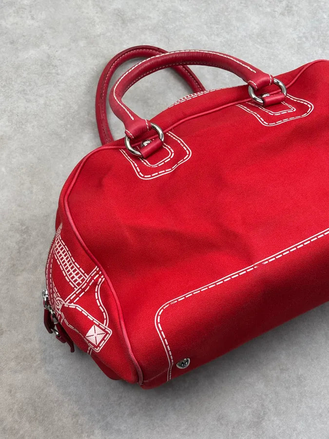 AW2010 Dolce & Gabbana Red Canvas Trompe LOeil Zip Handle Bag qxjPfqB 5