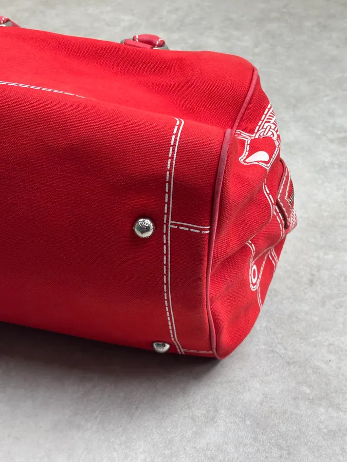 AW2010 Dolce & Gabbana Red Canvas Trompe LOeil Zip Handle Bag qxjPfqB 8