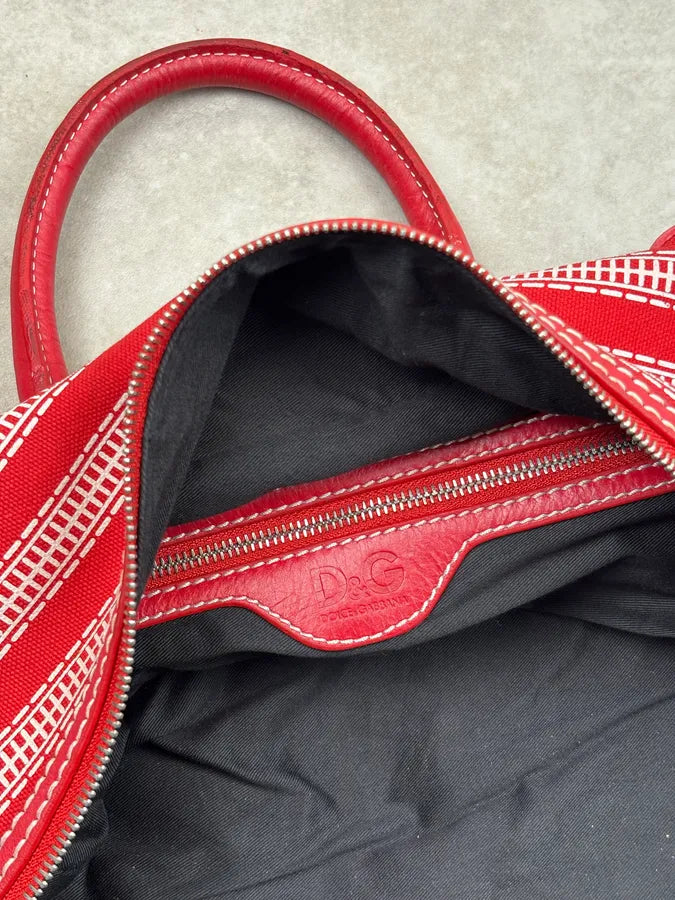AW2010 Dolce & Gabbana Red Canvas Trompe LOeil Zip Handle Bag qxjPfqB 15
