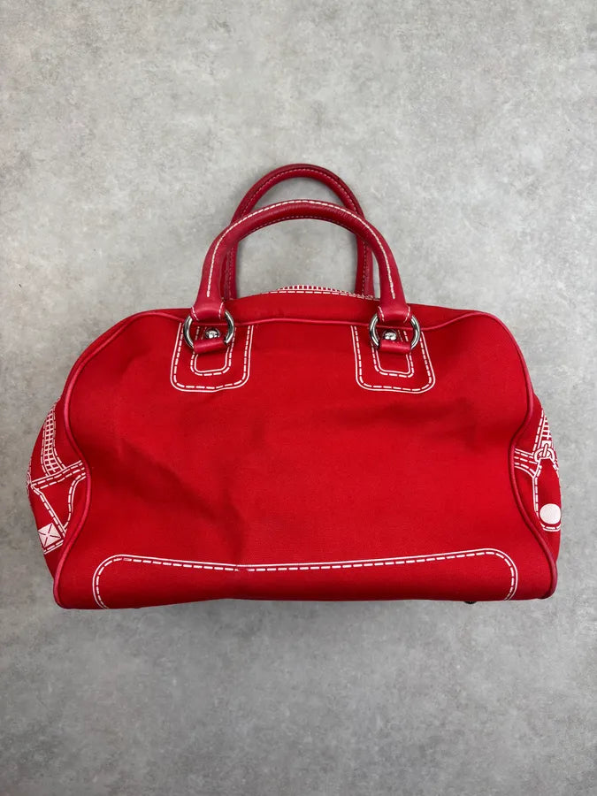 AW2010 Dolce & Gabbana Red Canvas Trompe LOeil Zip Handle Bag qxjPfqB 6
