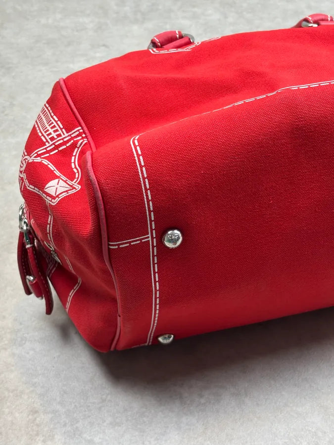 AW2010 Dolce & Gabbana Red Canvas Trompe LOeil Zip Handle Bag qxjPfqB 7