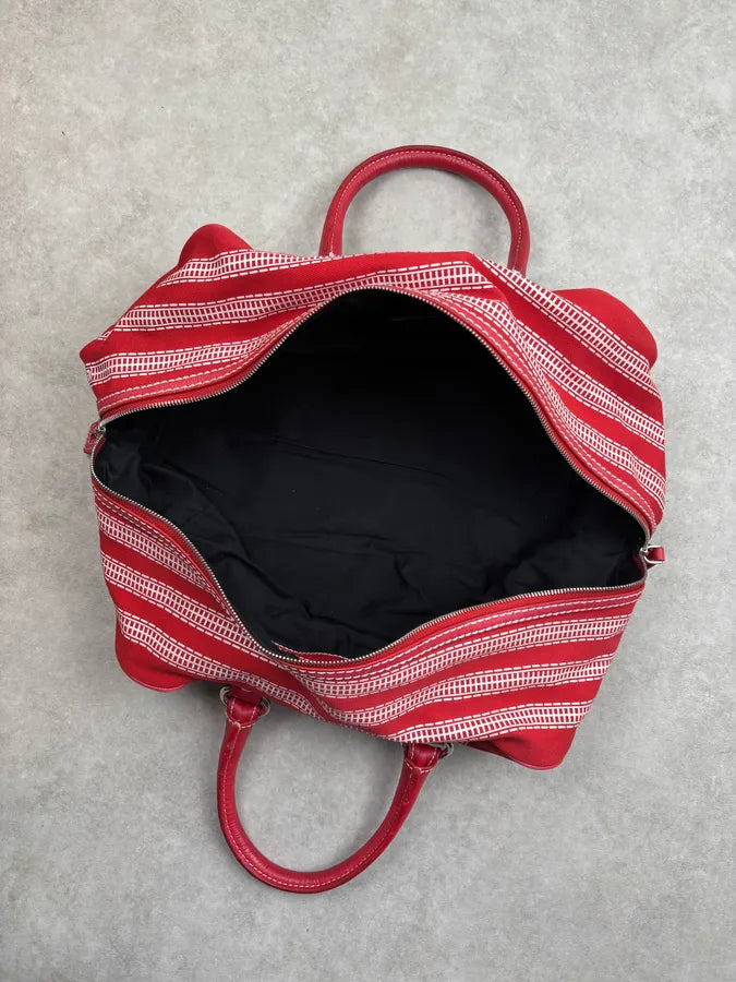 AW2010 Dolce & Gabbana Red Canvas Trompe LOeil Zip Handle Bag qxjPfqB 16