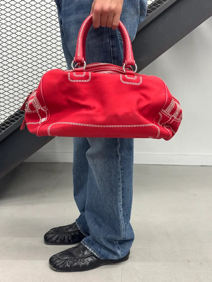 AW2010 Dolce & Gabbana Red Canvas Trompe LOeil Zip Handle Bag qxjPfqB 2
