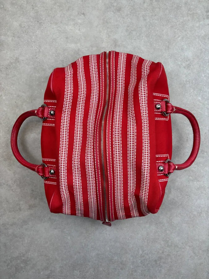 AW2010 Dolce & Gabbana Red Canvas Trompe LOeil Zip Handle Bag qxjPfqB 3