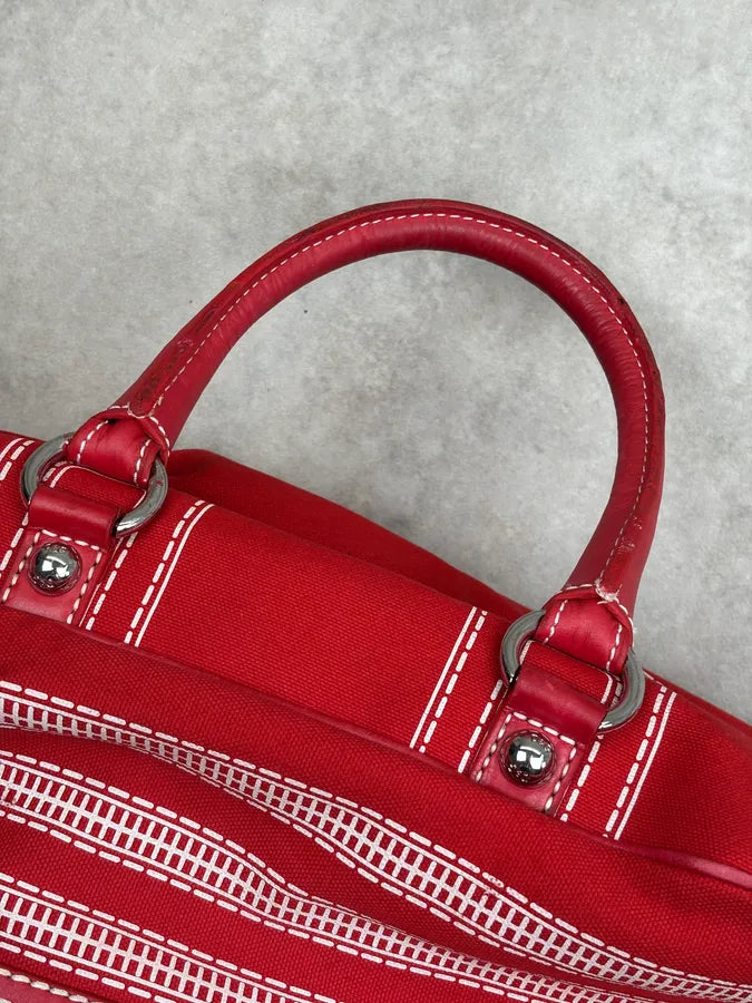 AW2010 Dolce & Gabbana Red Canvas Trompe LOeil Zip Handle Bag qxjPfqB 10