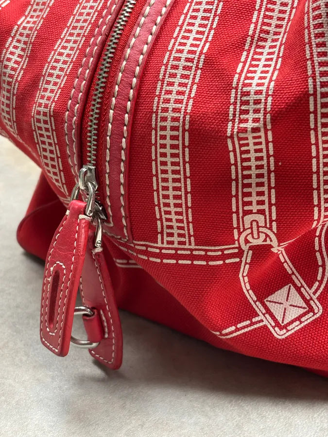 AW2010 Dolce & Gabbana Red Canvas Trompe LOeil Zip Handle Bag qxjPfqB 4
