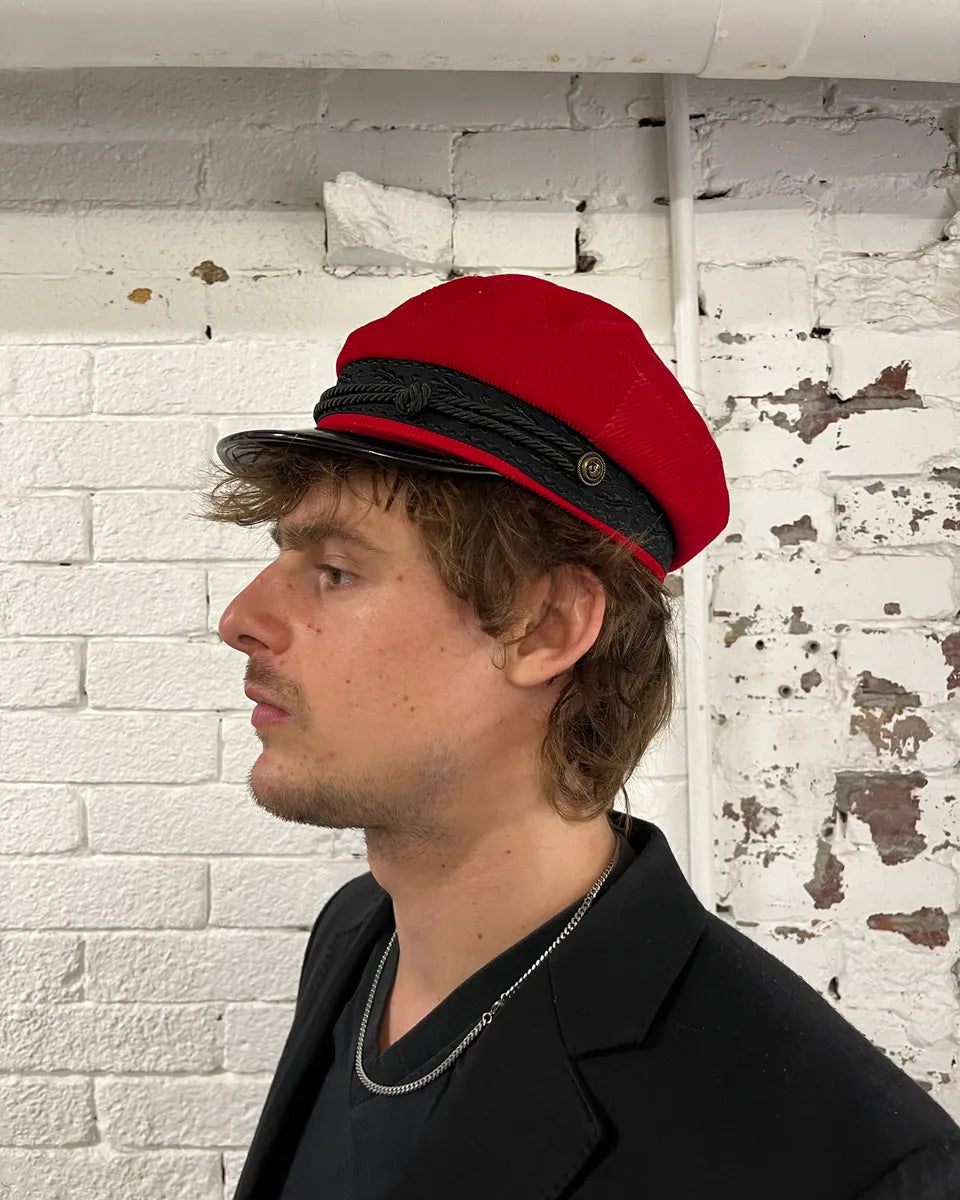 2000s Dolce & Gabbana Red Corduroy Rope Trim Hat NWQvEvs 2