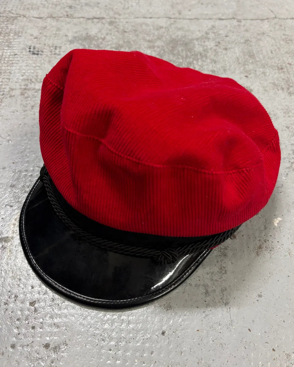 2000s Dolce & Gabbana Red Corduroy Rope Trim Hat NWQvEvs 0