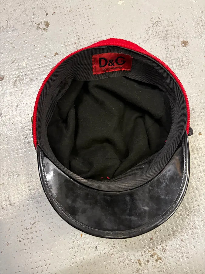 2000s Dolce & Gabbana Red Corduroy Rope Trim Hat NWQvEvs 8