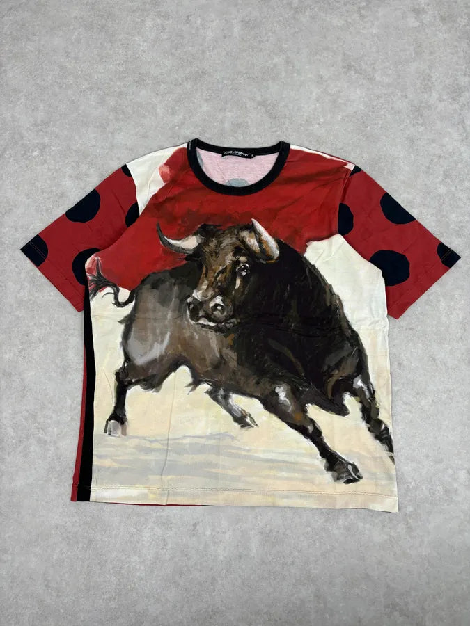 SS2015 Dolce & Gabbana Red Cotton Bull Print T-Shirt bHjcxVn 0