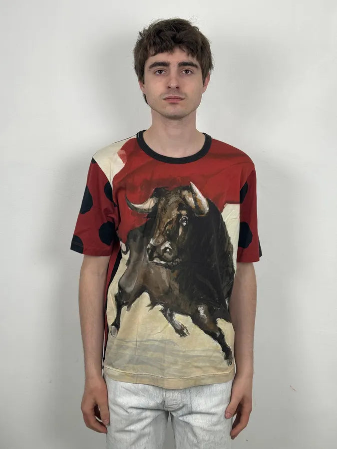 SS2015 Dolce & Gabbana Red Cotton Bull Print T-Shirt bHjcxVn 1