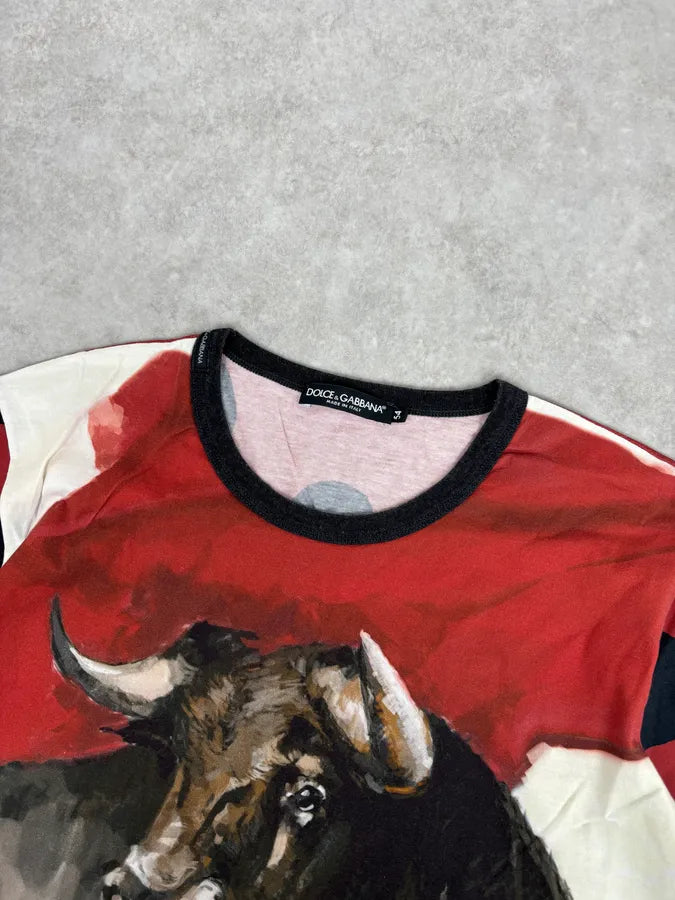 SS2015 Dolce & Gabbana Red Cotton Bull Print T-Shirt bHjcxVn 3