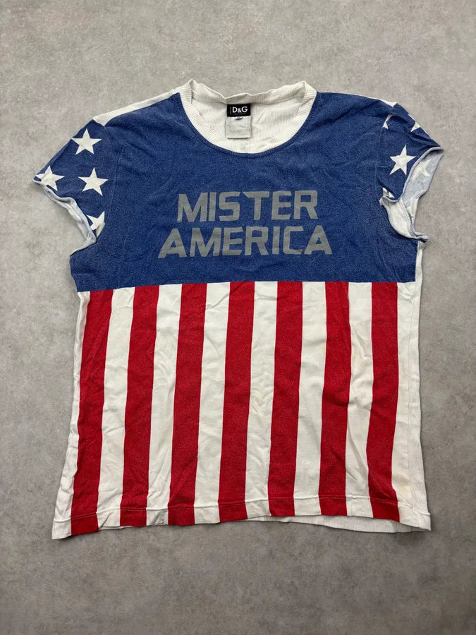 2000s Dolce & Gabbana USA Flag Mister America T-Shirt MnRTHtD 0