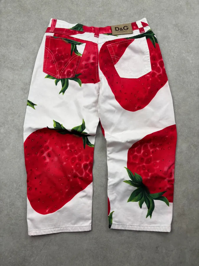 2000s Dolce & Gabbana Red White Strawberry Short Pants vjoVDsB 5