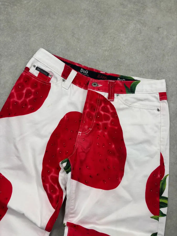 2000s Dolce & Gabbana Red White Strawberry Short Pants vjoVDsB 4