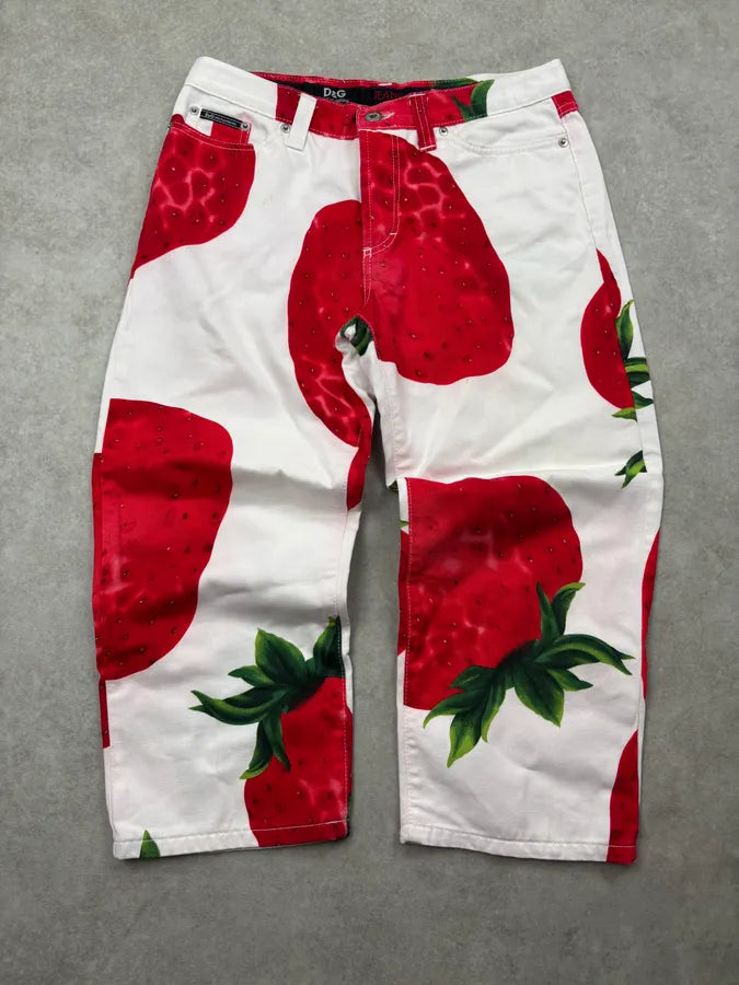 2000s Dolce & Gabbana Red White Strawberry Short Pants vjoVDsB 0