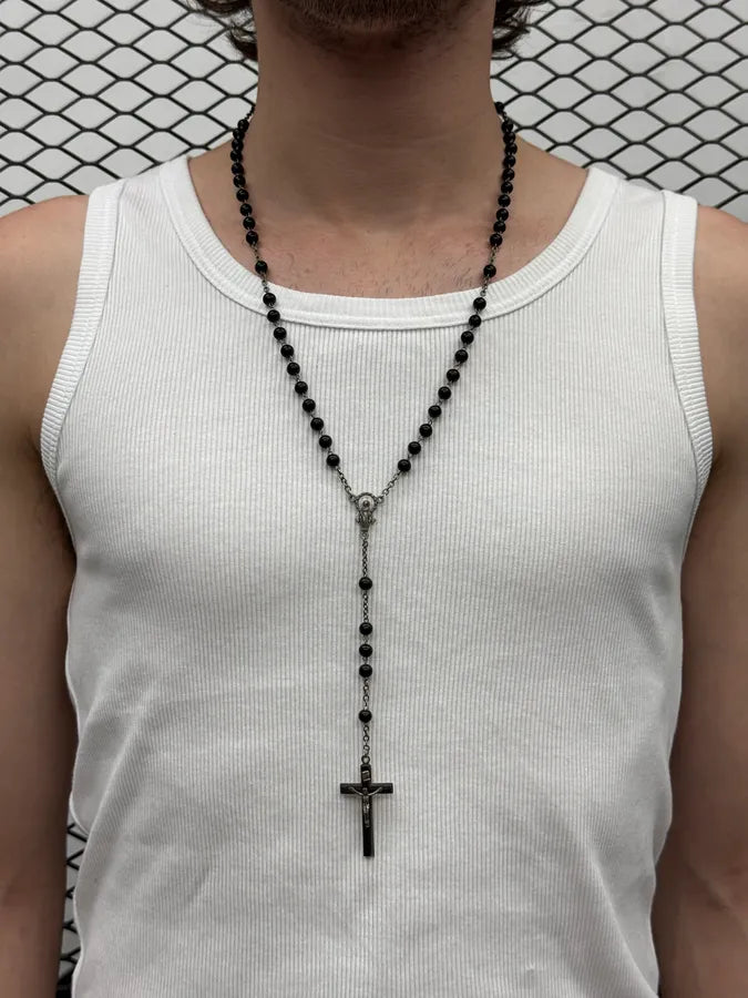 Dolce & Gabbana Rosary Cross Black Necklace QAzkkpF 1