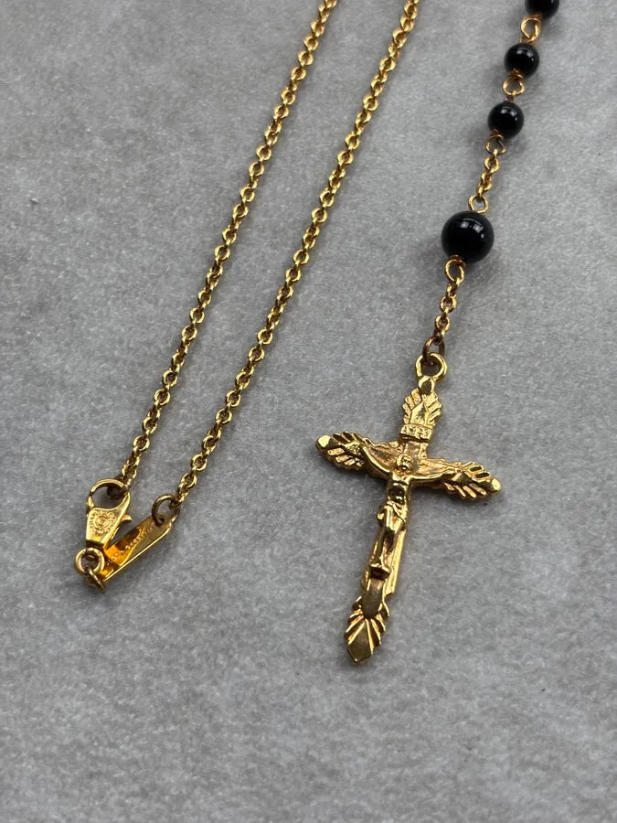 SS2015 Dolce & Gabbana Rosary Cross Gold & Black Necklace wQxRAdd 6