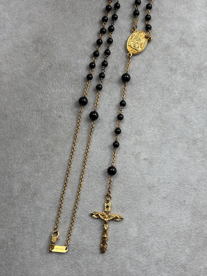 SS2015 Dolce & Gabbana Rosary Cross Gold & Black Necklace wQxRAdd 5