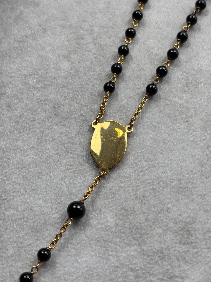SS2015 Dolce & Gabbana Rosary Cross Gold & Black Necklace wQxRAdd 8