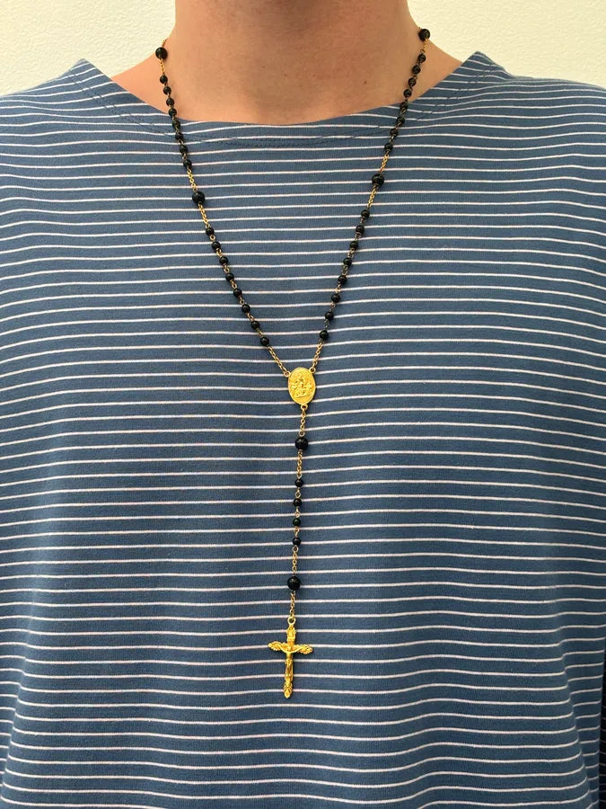 Dolce & Gabbana Rosary Cross Gold & Black Necklace IjDisjI 1