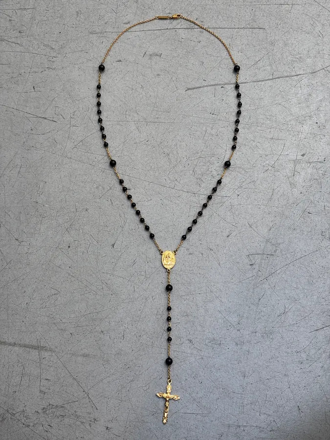 Dolce & Gabbana Rosary Cross Gold & Black Necklace IjDisjI 2