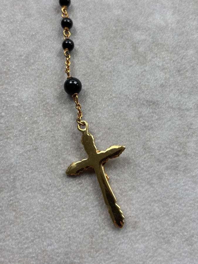 SS2015 Dolce & Gabbana Rosary Cross Gold & Black Necklace wQxRAdd 7