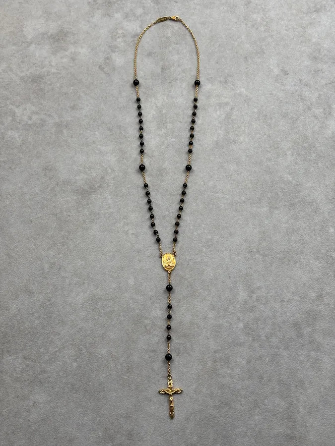 SS2015 Dolce & Gabbana Rosary Cross Gold & Black Necklace wQxRAdd 0