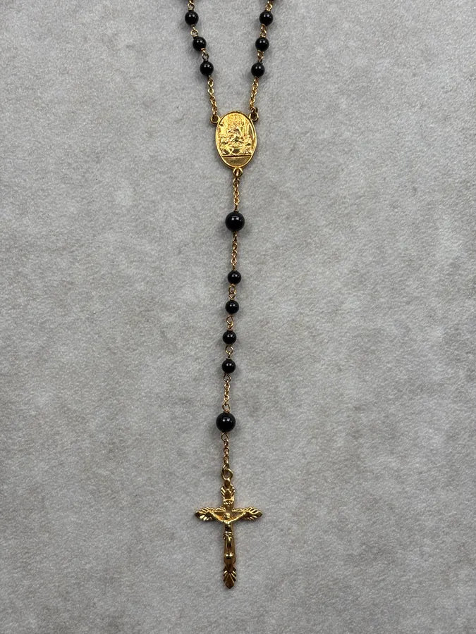 SS2015 Dolce & Gabbana Rosary Cross Gold & Black Necklace wQxRAdd 4