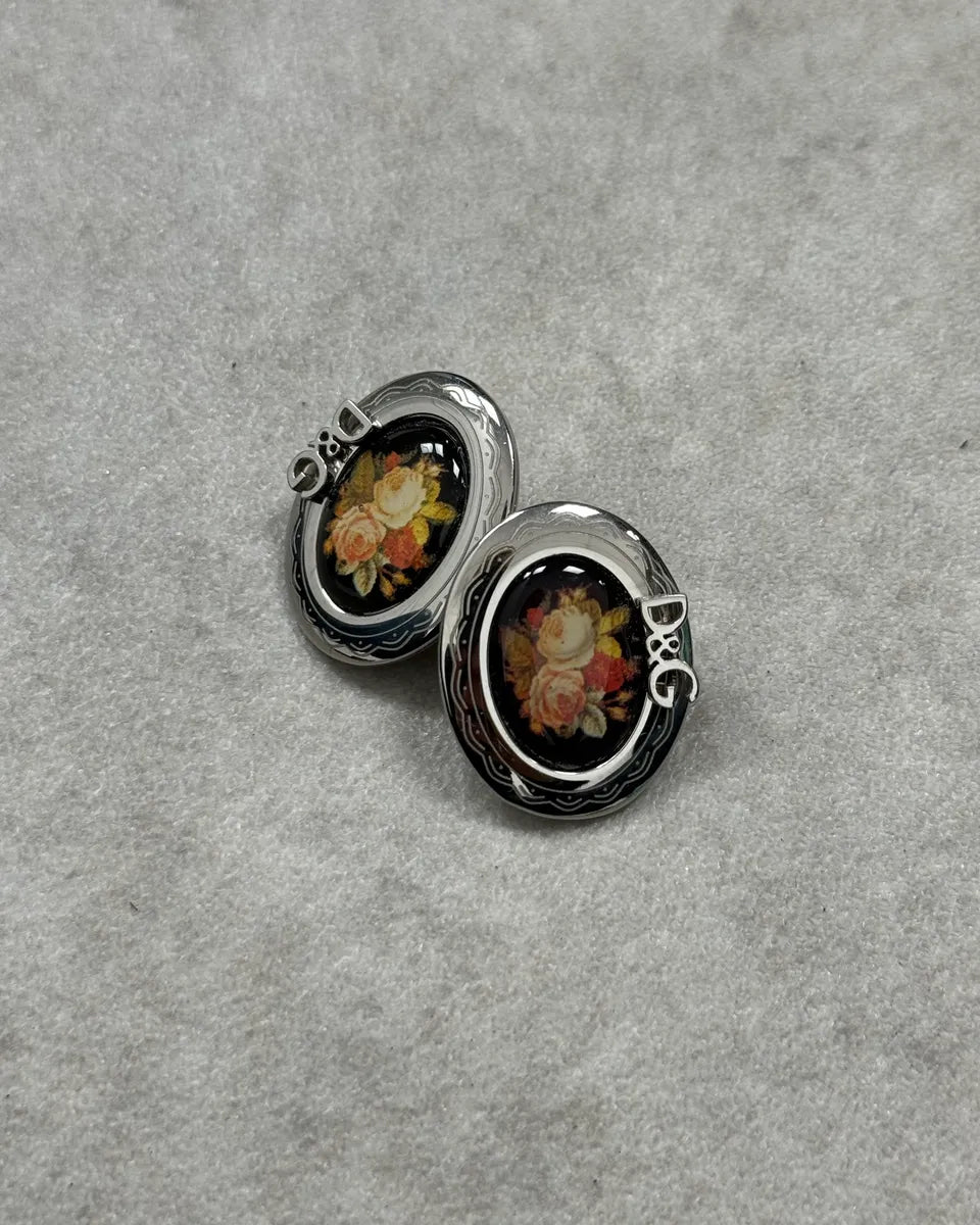 Dolce & Gabbana Rose Pattern Silver Oval Earrings YgjeJTW 0