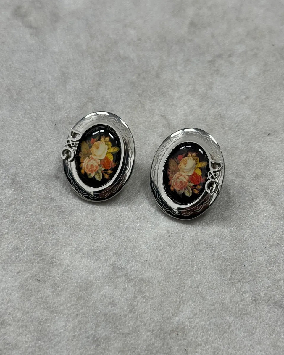 Dolce & Gabbana Rose Pattern Silver Oval Earrings YgjeJTW 1