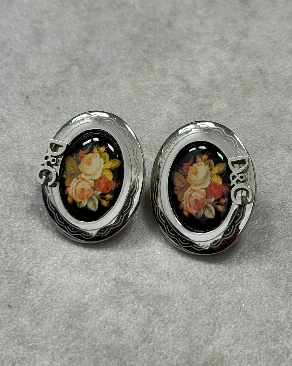 Dolce & Gabbana Rose Pattern Silver Oval Earrings YgjeJTW 2
