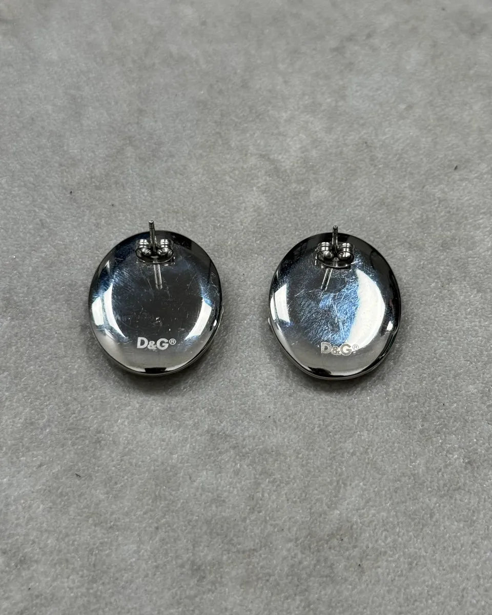 Dolce & Gabbana Rose Pattern Silver Oval Earrings YgjeJTW 3