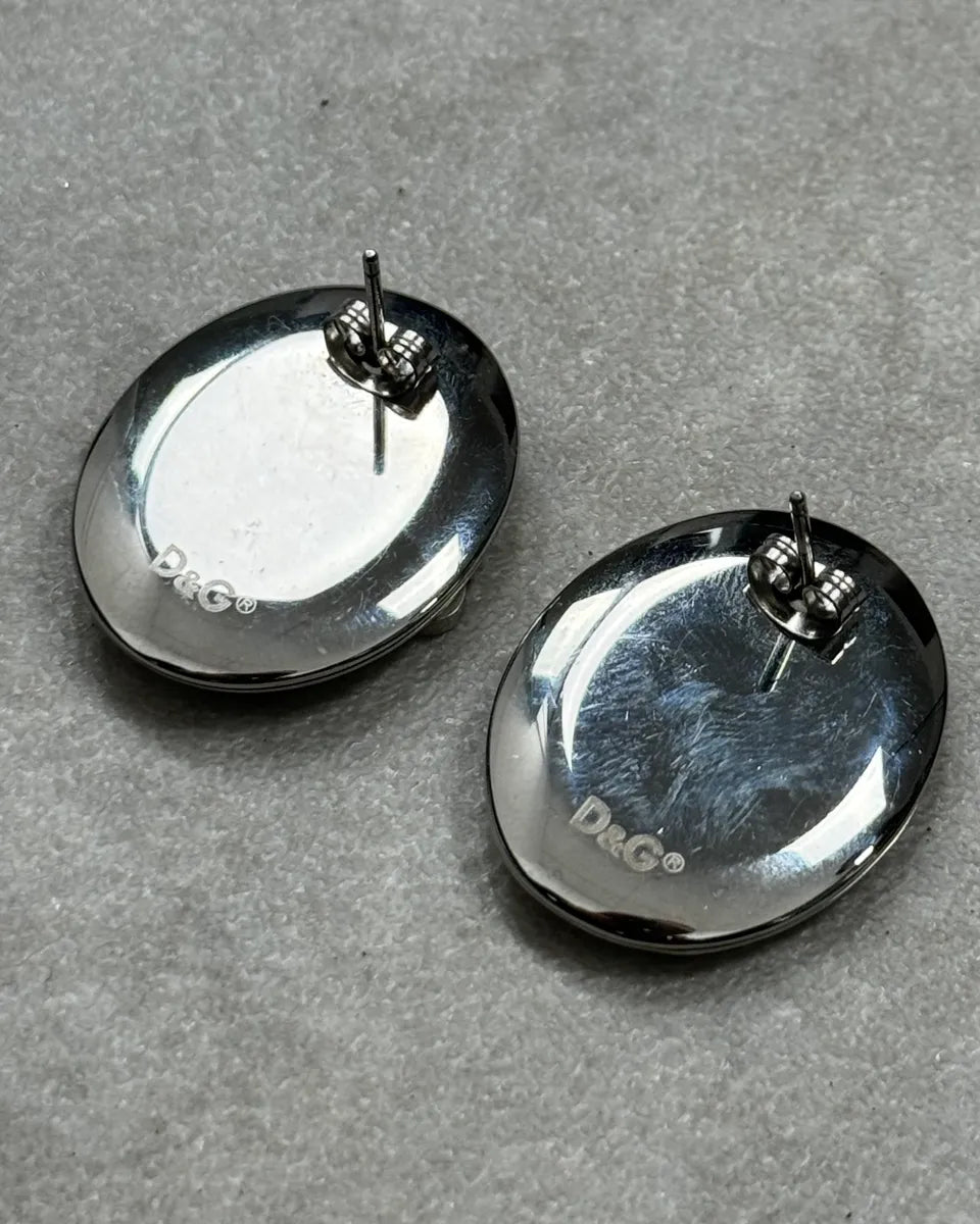 Dolce & Gabbana Rose Pattern Silver Oval Earrings YgjeJTW 4