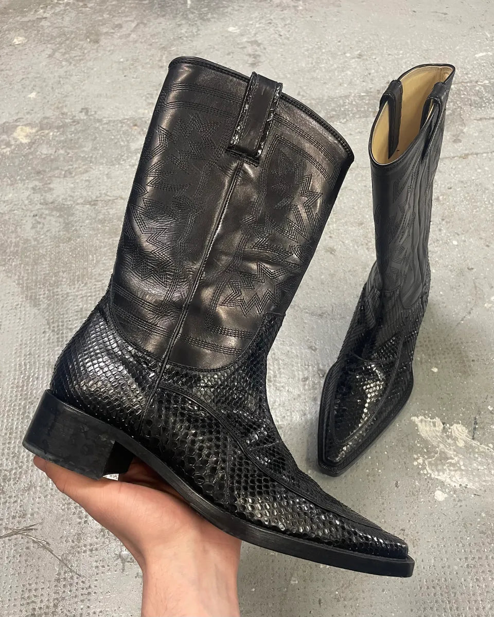 Dolce & Gabbana Santiags Black Cowboy Leather Boots with Python Effect echVvbo 0