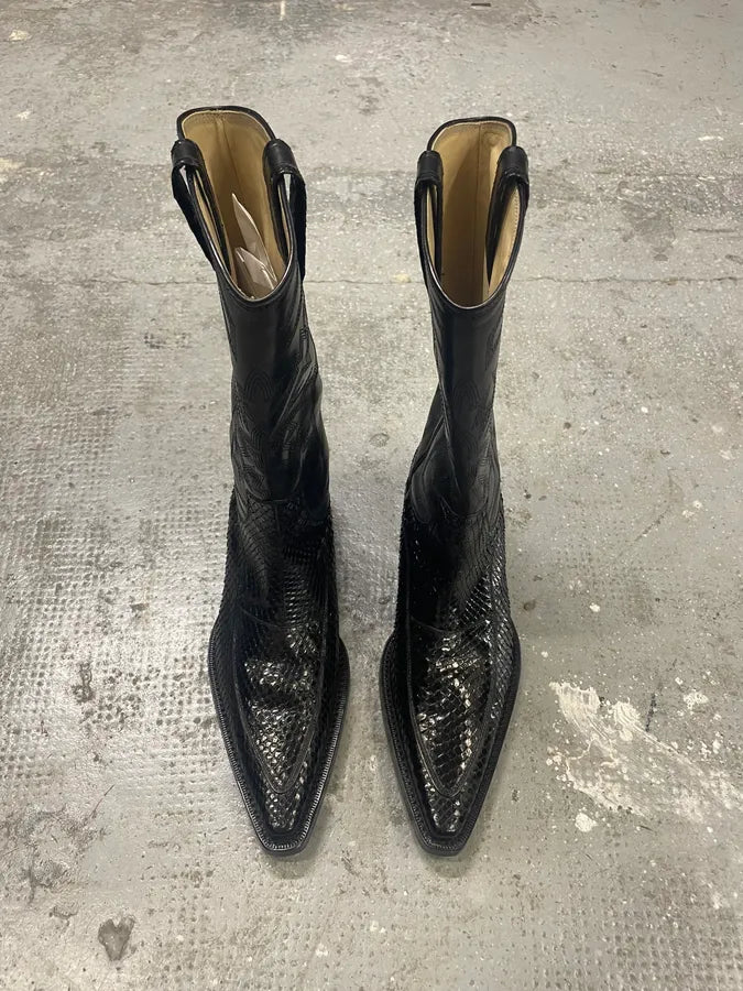 Dolce & Gabbana Santiags Black Cowboy Leather Boots with Python Effect echVvbo 1