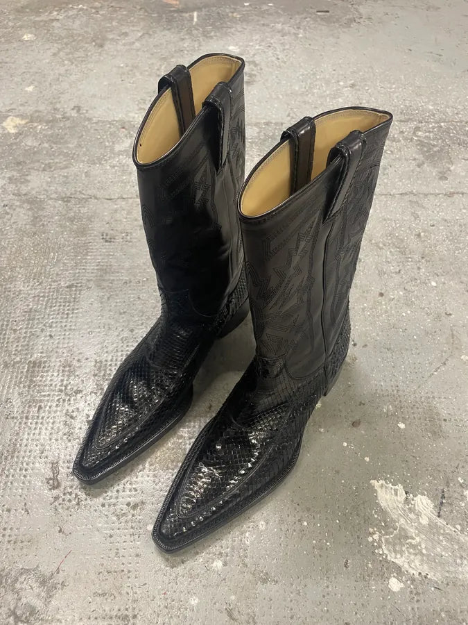 Dolce & Gabbana Santiags Black Cowboy Leather Boots with Python Effect echVvbo 2