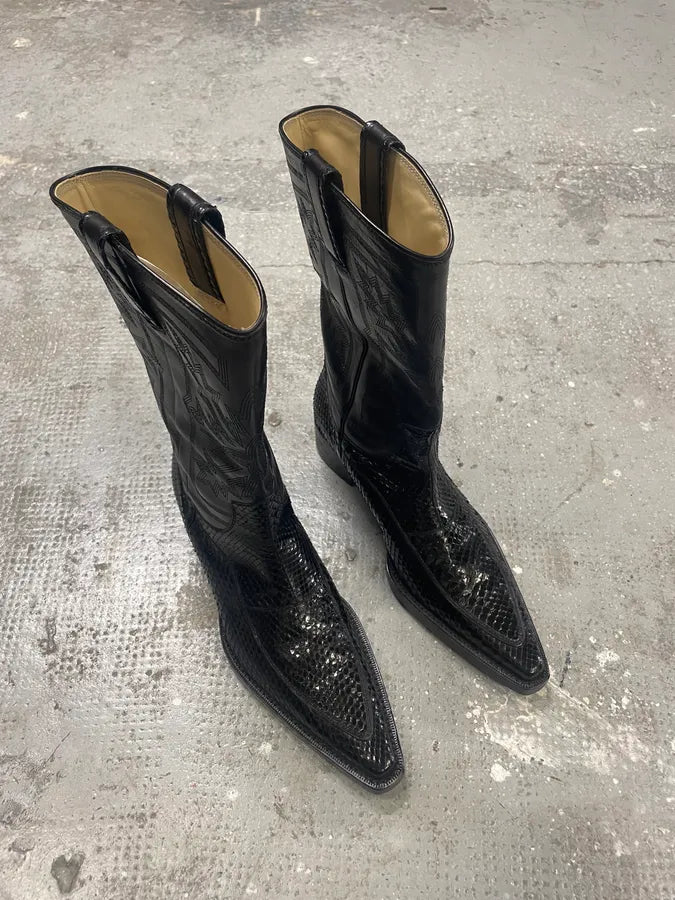 Dolce & Gabbana Santiags Black Cowboy Leather Boots with Python Effect echVvbo 3